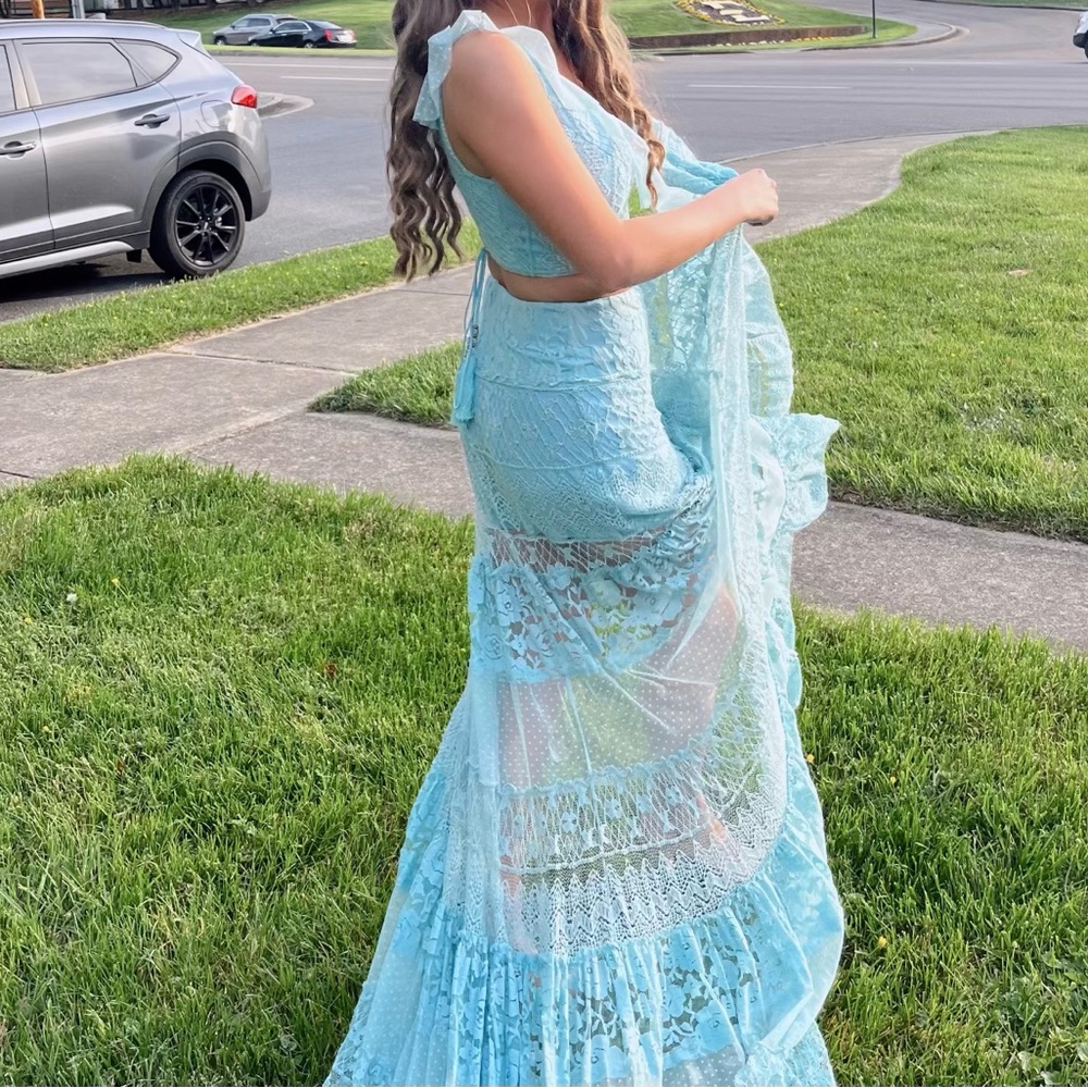 Sherri Hill 52472 Blue Lace Two Piece - Picture 3 of 4
